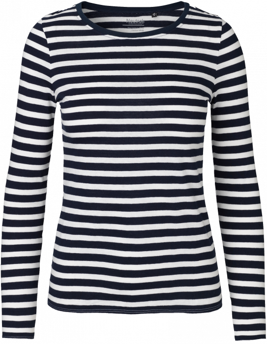 Neutral - Organic Stripede Long Sleeve T-Shirt Female - White & marinho
