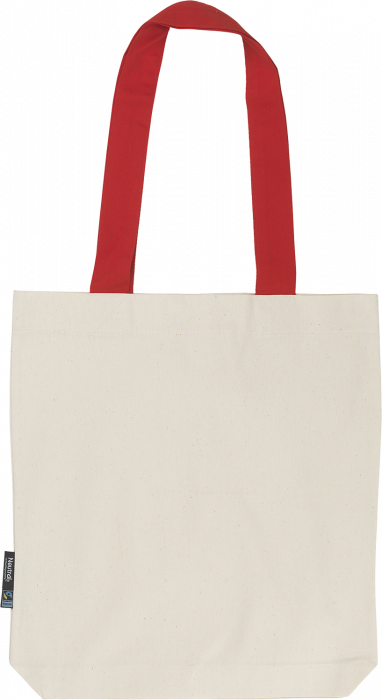 Neutral - Organic Tote Bag With Contrast Handles - Nature & red